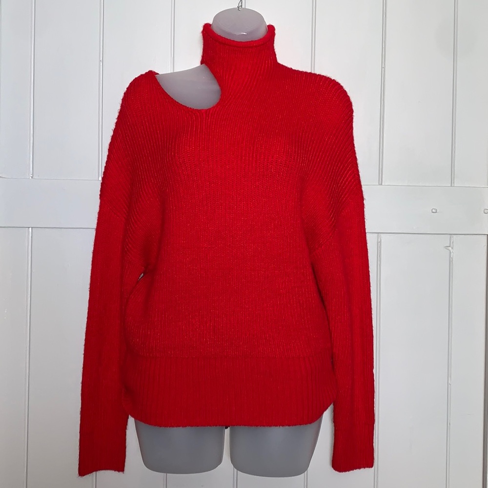 Fifth Label Brand- Bright Red Knit Turtleneck Sweater With Cit-Out- Size S-EUC